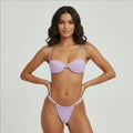 Belezini lilac underwire bikini set with adjustable spaghetti straps and high-cut string bottoms.