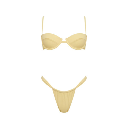 Belezini pastel yellow underwire bikini set with high-cut bottoms and adjustable straps.